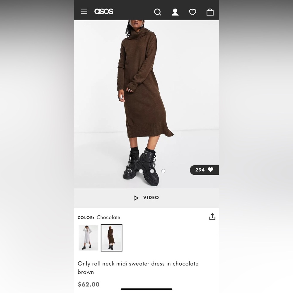 ASOS brown turtleneck sweater dress midi